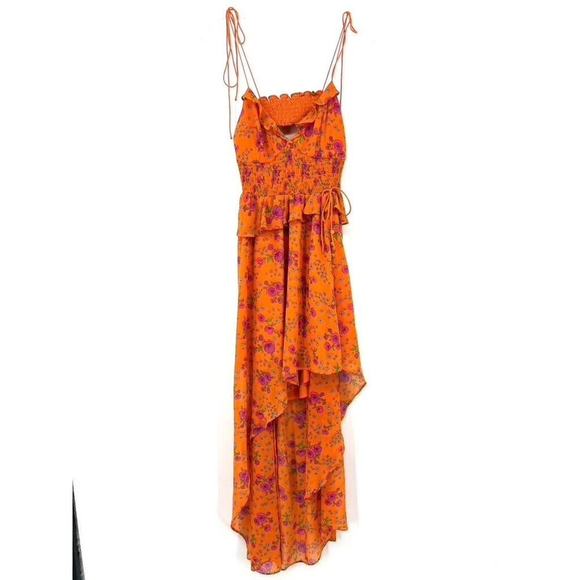 For Love & Lemons Peony High Low Floral Midi Dress Size M Adjustable Straps - Picture 2 of 11